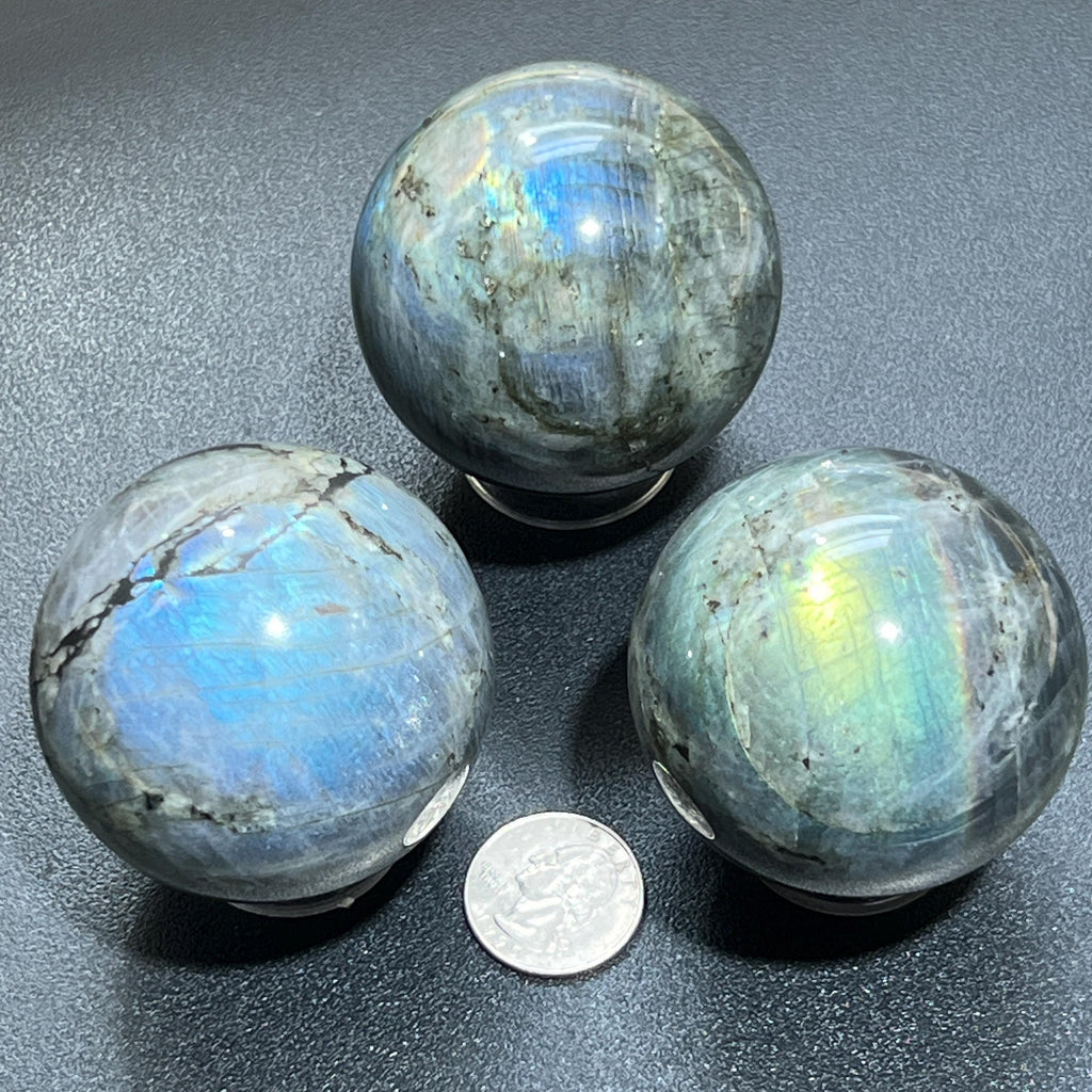Flashy Labradorite Spheres (50-60mm)  Carving Amazing Crystals