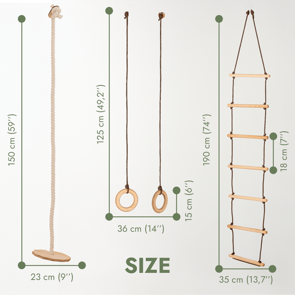 3in1 Swing & Climbing Set: Rope Ladder, Gym Rings & Disc Swing Goodevas B2B
