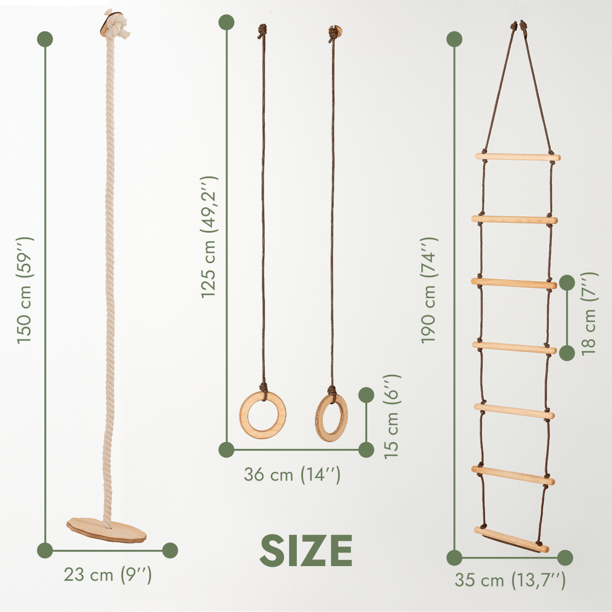3in1 Swing & Climbing Set: Rope Ladder, Gym Rings & Disc Swing Goodevas B2B