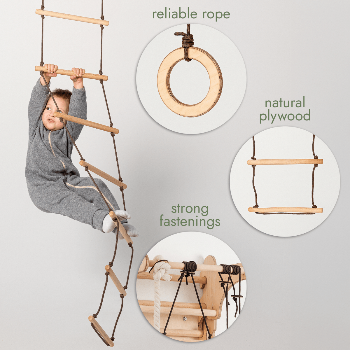 3in1 Swing & Climbing Set: Rope Ladder, Gym Rings & Disc Swing Goodevas B2B