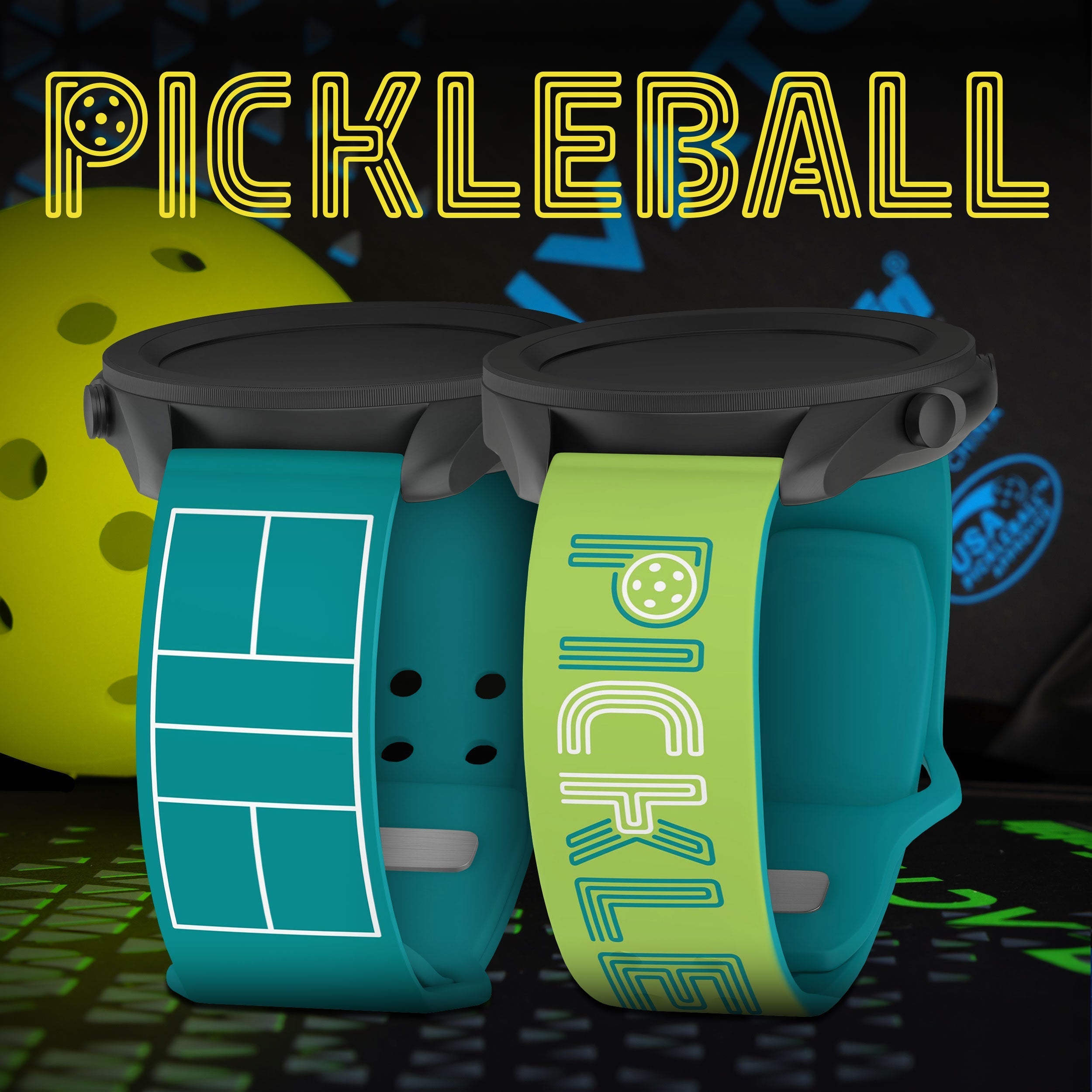 Pickleball HD  Watchband for Samsung, Garmin, Fossil, and More Affinity Bands