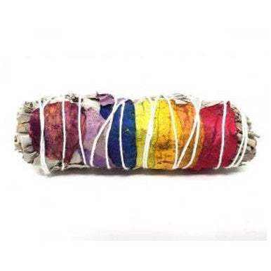 7 Chakra Rose Petals & White Sage Smudge Stick (4 in.) Sacred Crystals