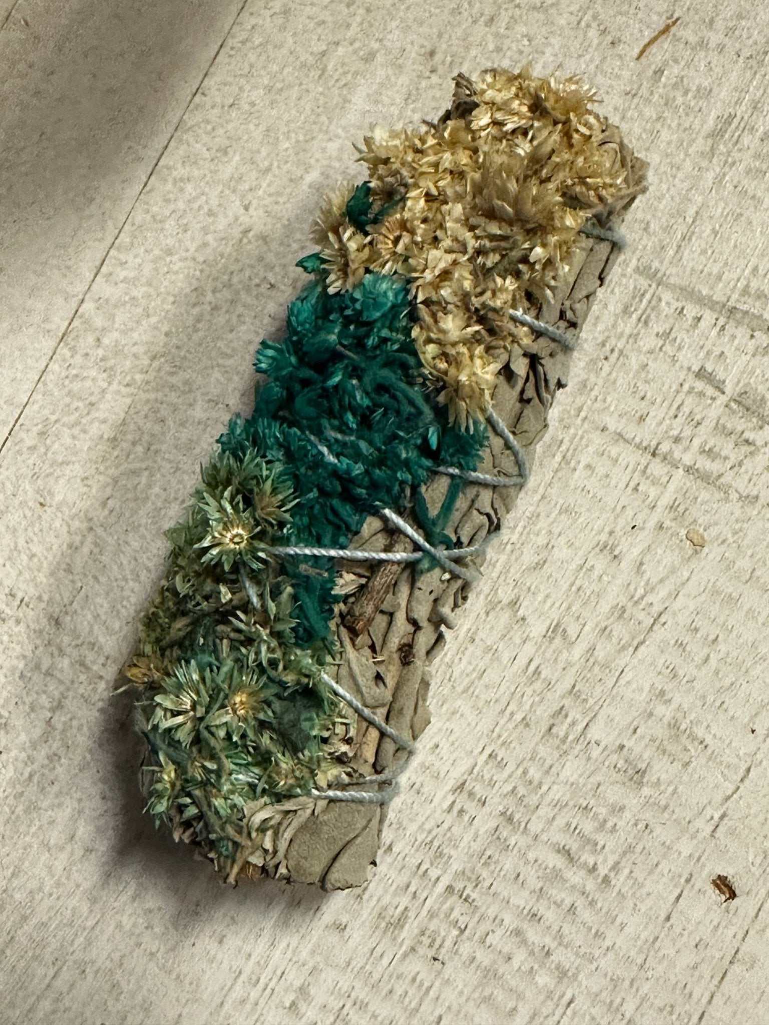 Natural, Green Mullein & White Sage Smudge Stick (4 in.) Sacred Crystals