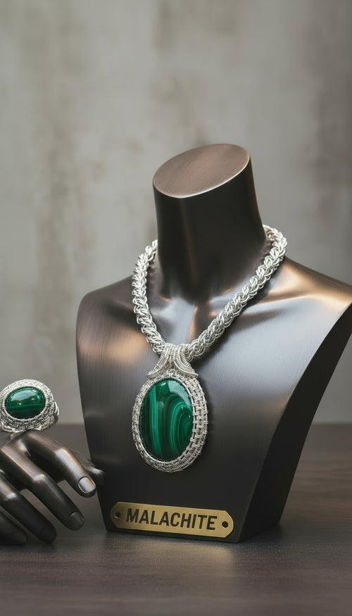 Non Tarnishing silver Wire Wrapped Malachite Set The Vibez Shop