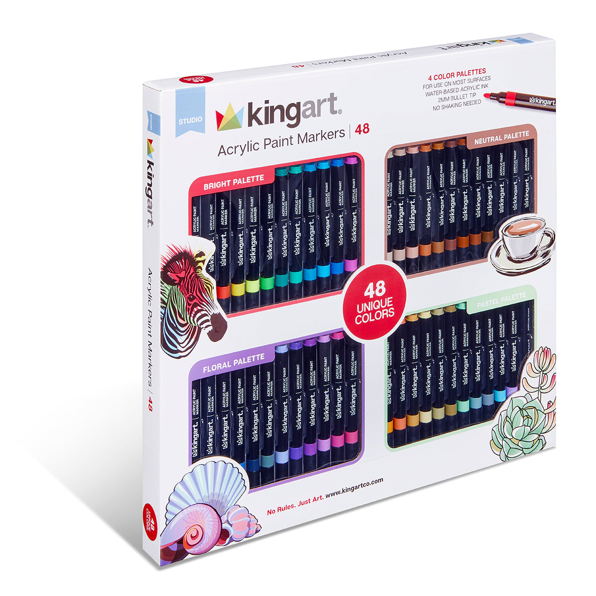 Acrylic Paint Markers Variety Set – Bright, Neutral, Floral, Pastel - 48 Count KINGART