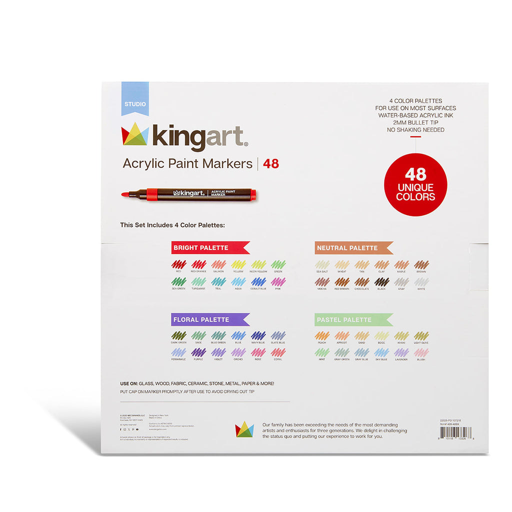 Acrylic Paint Markers Variety Set – Bright, Neutral, Floral, Pastel - 48 Count KINGART