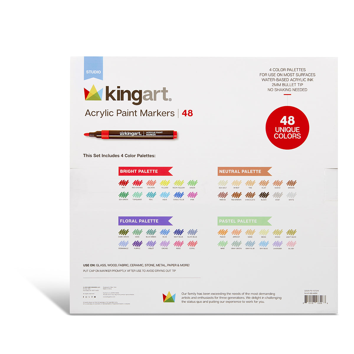 Acrylic Paint Markers Variety Set – Bright, Neutral, Floral, Pastel - 48 Count KINGART
