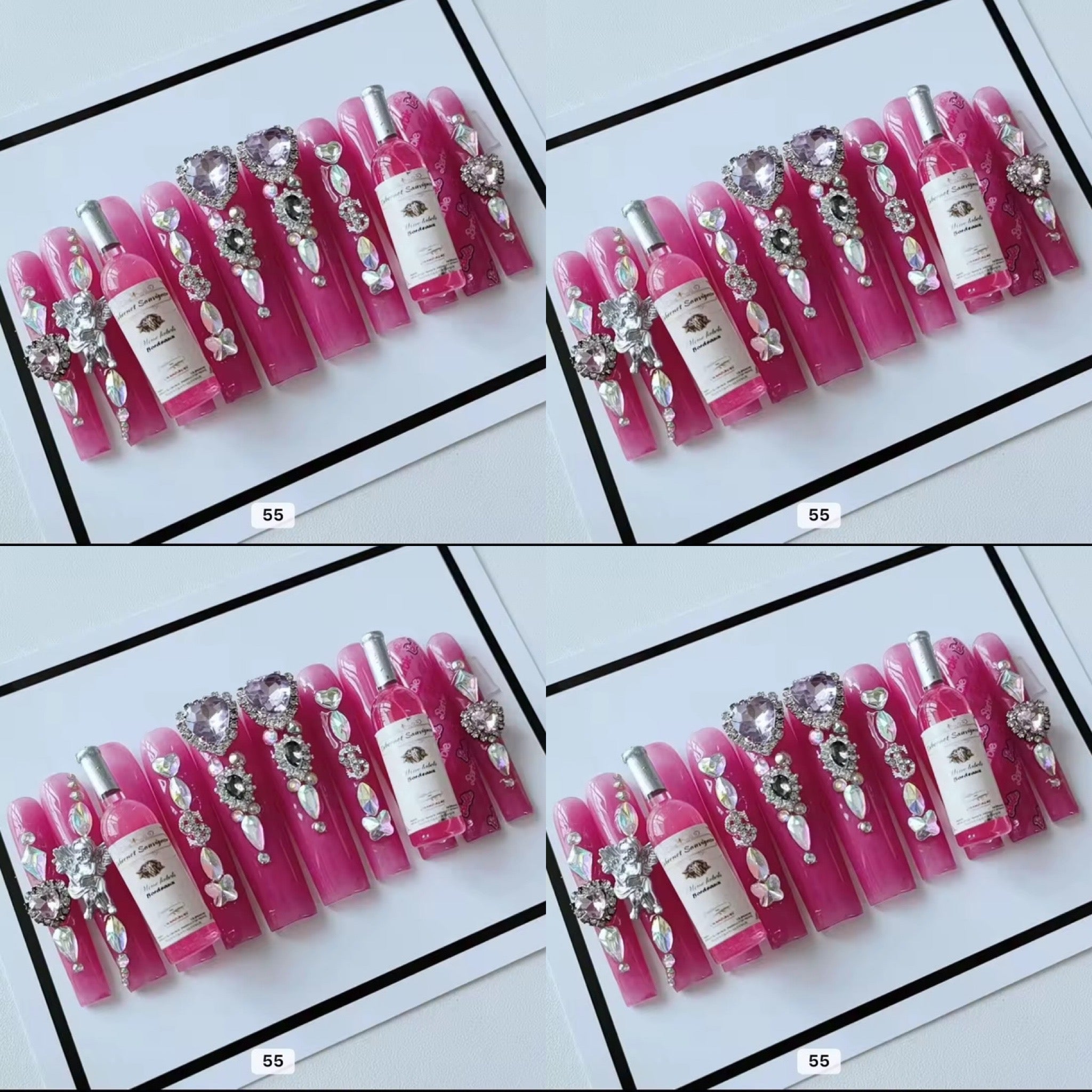 Pink acrylic press on nails with champagne HOL stores