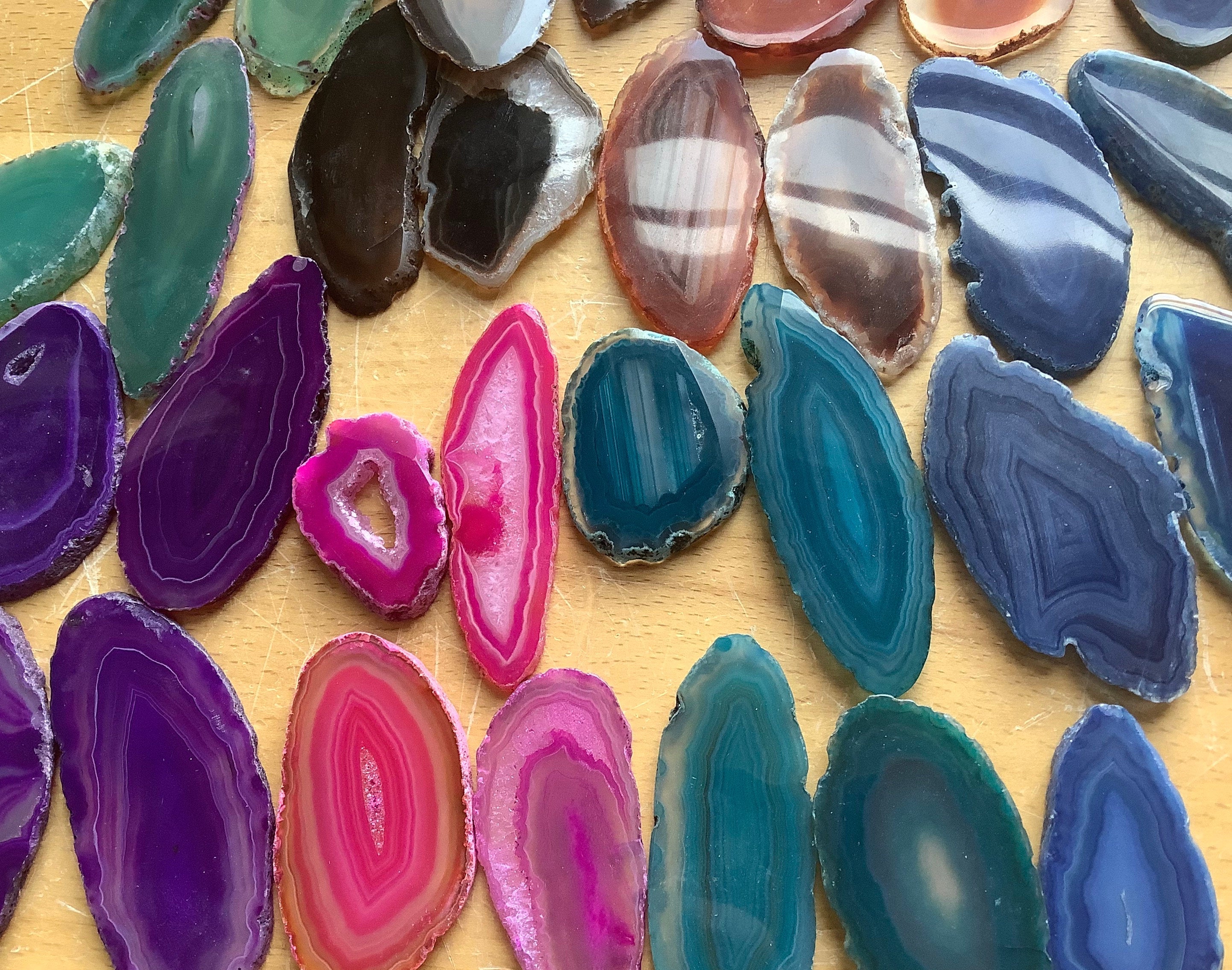 Agate Slice ( 2.5 - 3.5 Inches Long ) Size # 1 Grade A Oblong - Natural Crystal Slab - Polished Sliced Agates Escort Place Card Coaster Amazing Crystals