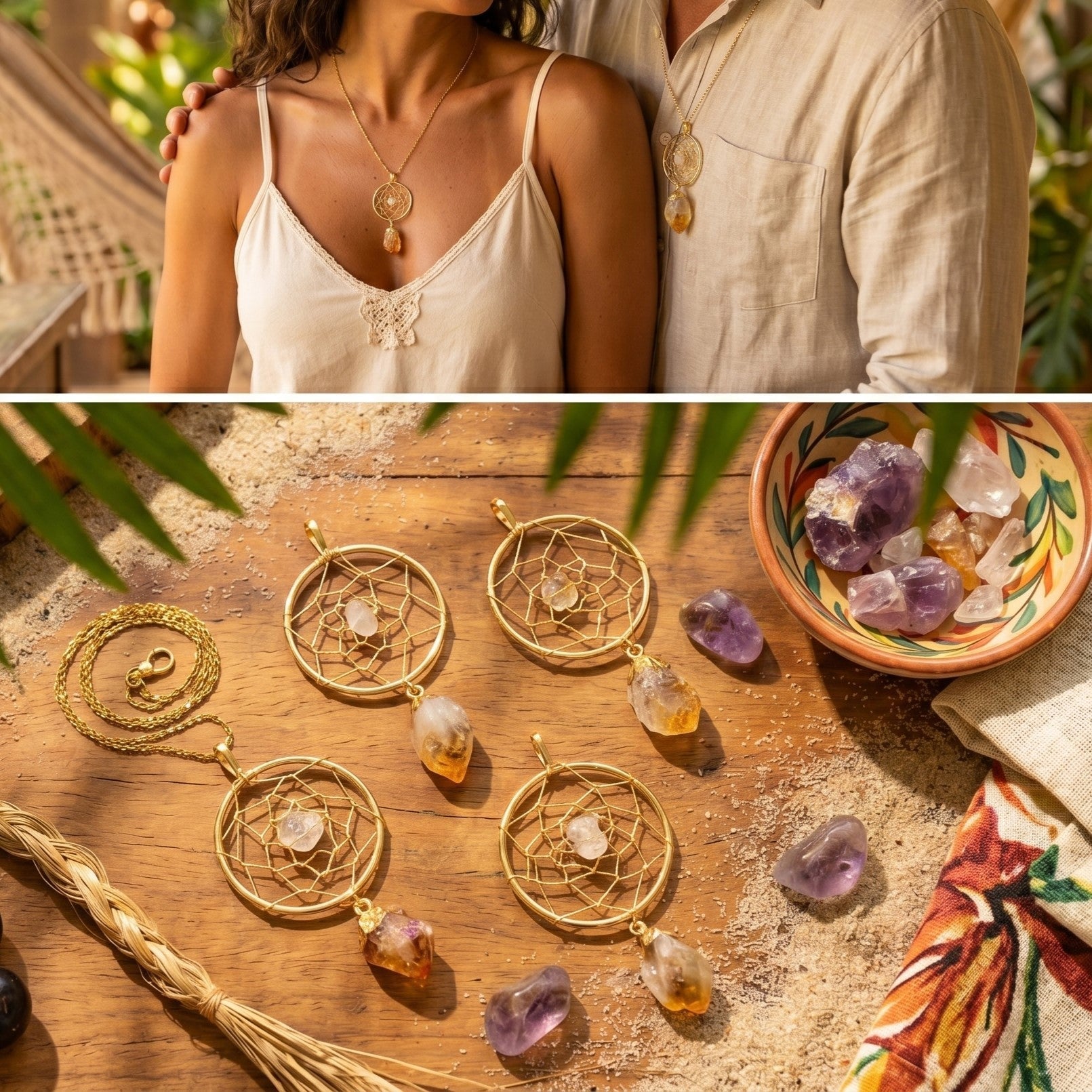 Dreamcatcher Pendant (Citrine Crystal Point)(Gold Plated) Amazing Crystals