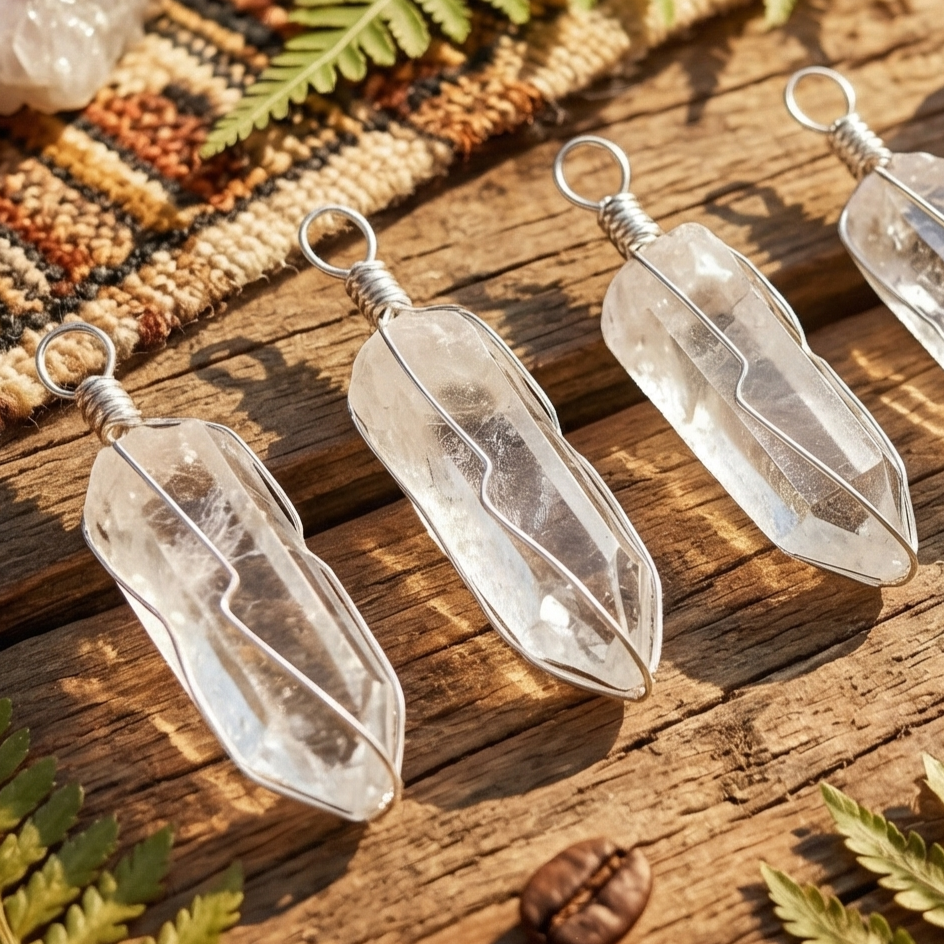 Quartz Crystal Point Wire Wrapped Pendant (Silver Plated) Amazing Crystals