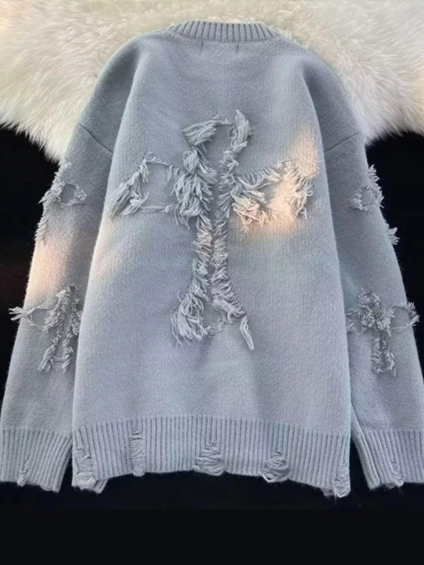 Men's Plus Size Distressed Knit Pullover Sweater NicholesGifts