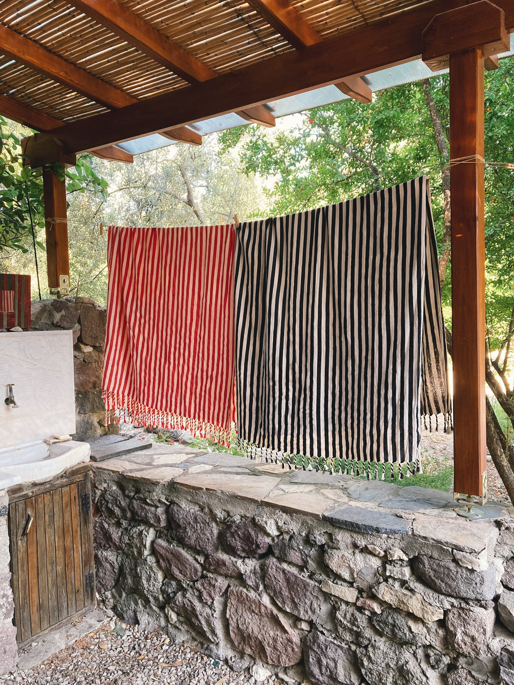 Girit Red Cotton Linen Towel Eastern Woven