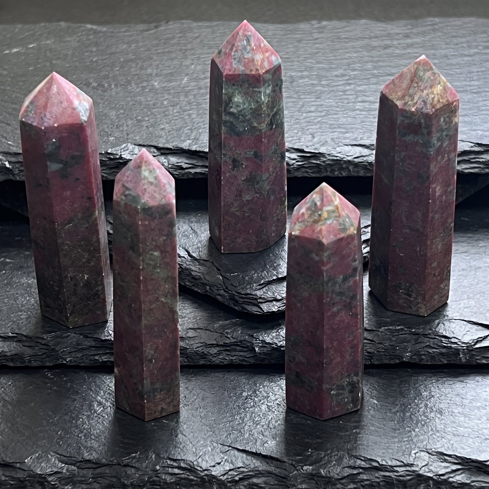 Red Ruby With Fuchsite Crystal Standing Tower Obelisk Point (UV Reactive) Carving Amazing Crystals