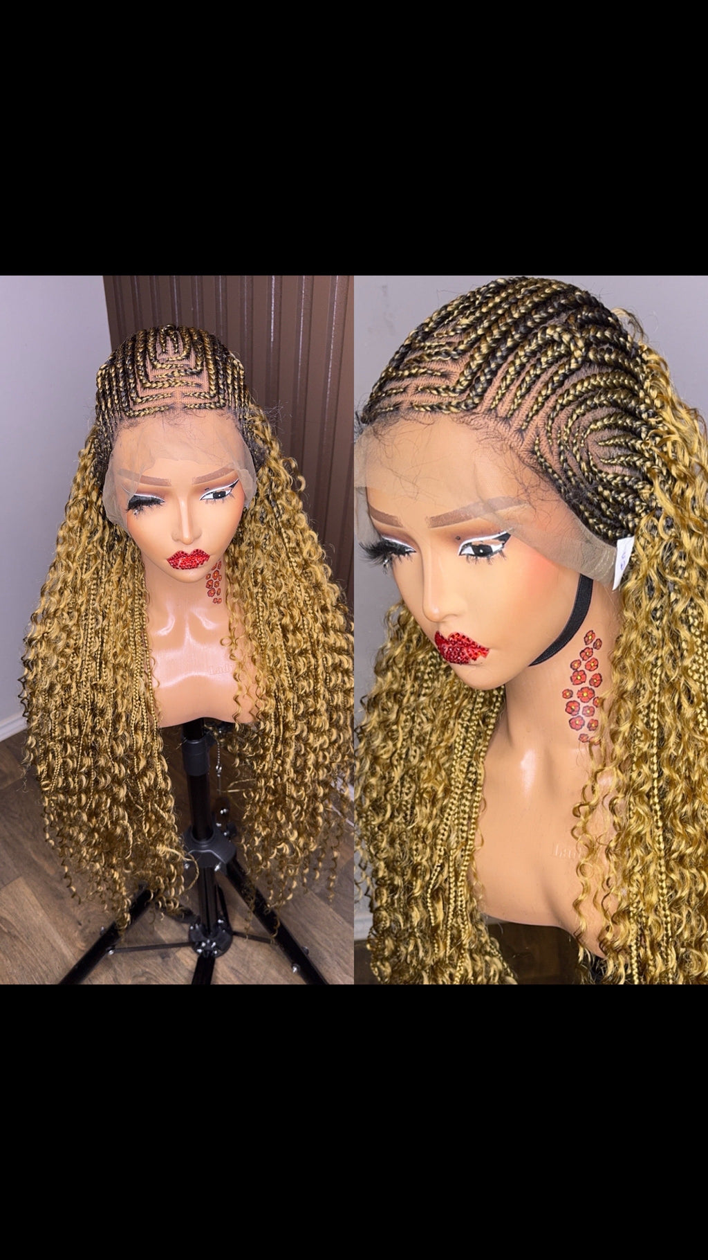 Cornrows braided wig in burgundy, brown and color 27 HOL stores