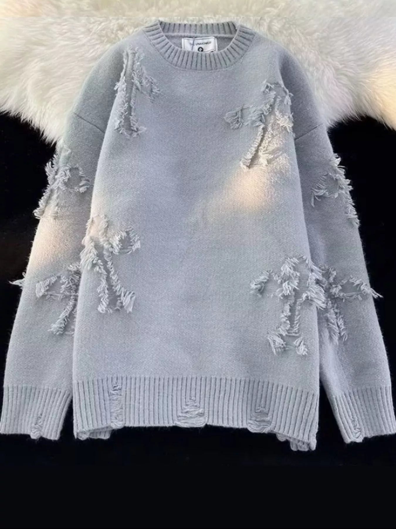 Men's Plus Size Distressed Knit Pullover Sweater NicholesGifts