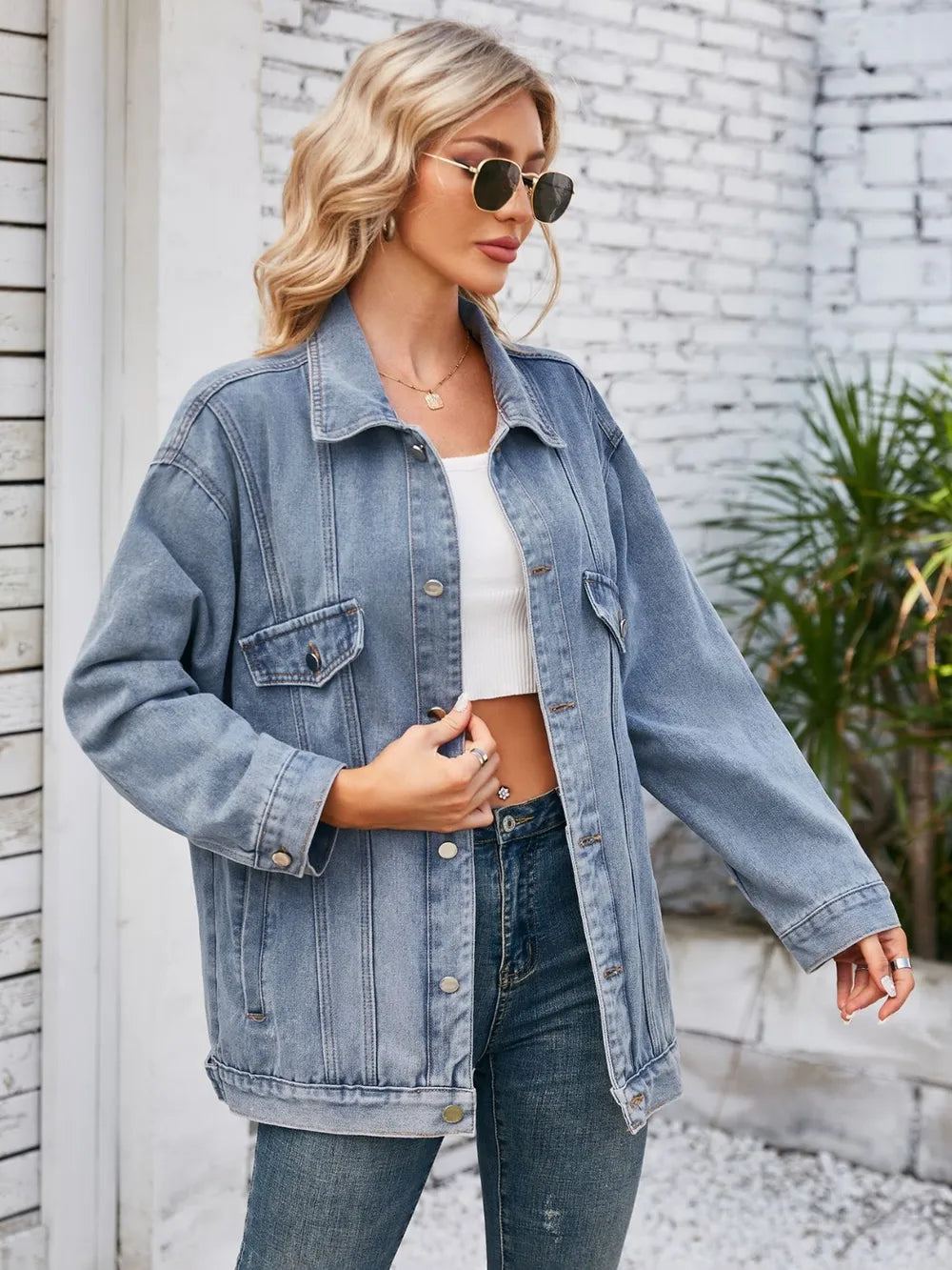 Button Up Long Sleeve Denim Jacket NicholesGifts