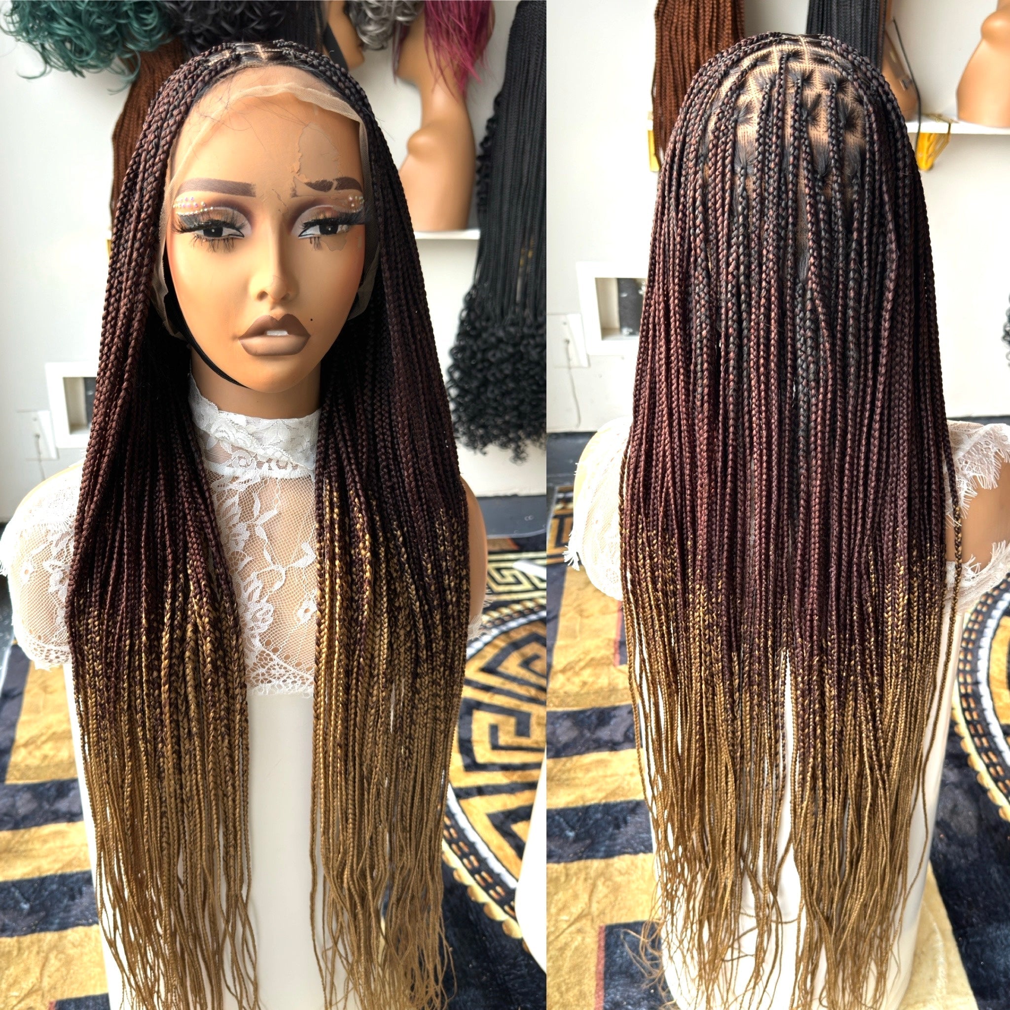 Black with brown tips 20inches knotless braids HOL stores