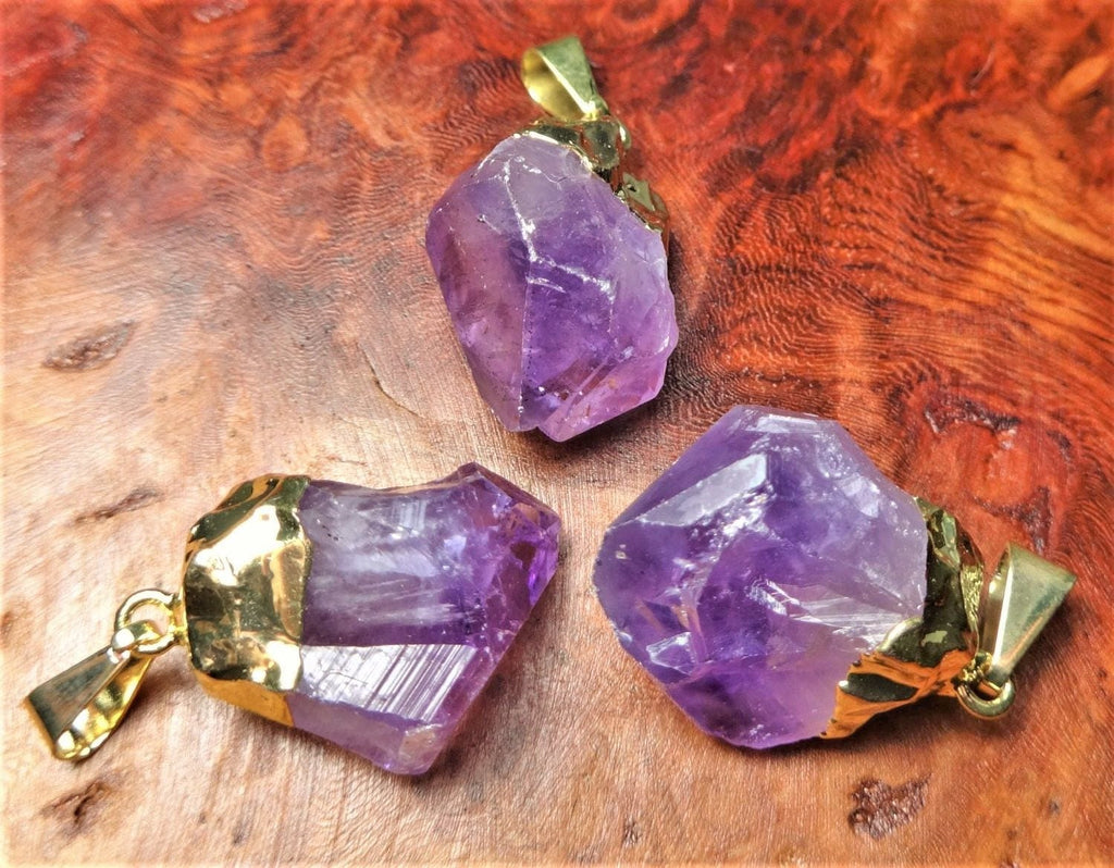 Amethyst Crystal Raw Point Pendant (Gold Plated) Gemstone Jewelry Necklace Supply Amazing Crystals
