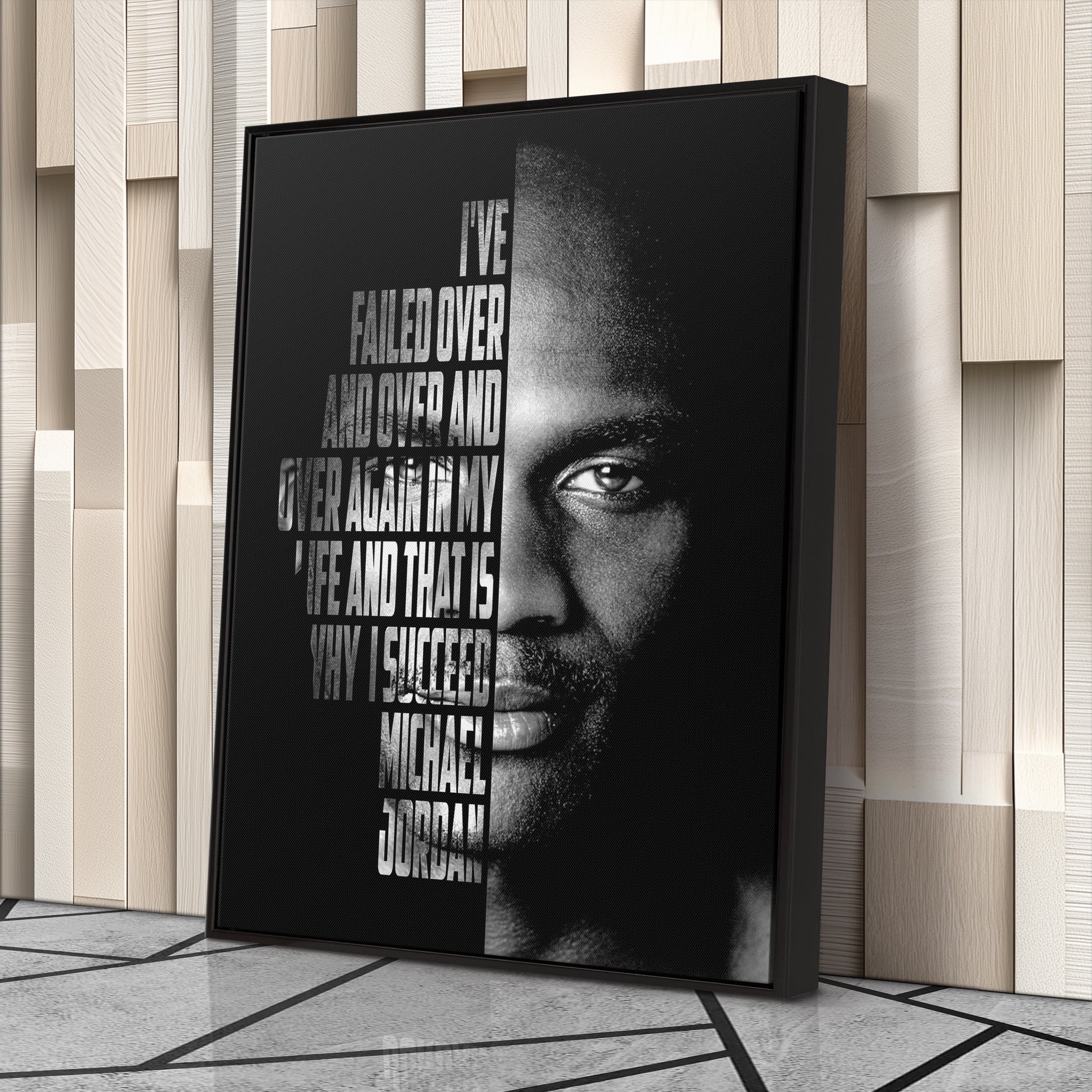 Michael Jordan Face Canvas Art - Motivational NBA Poster Wall Decor CanvasBlackArt