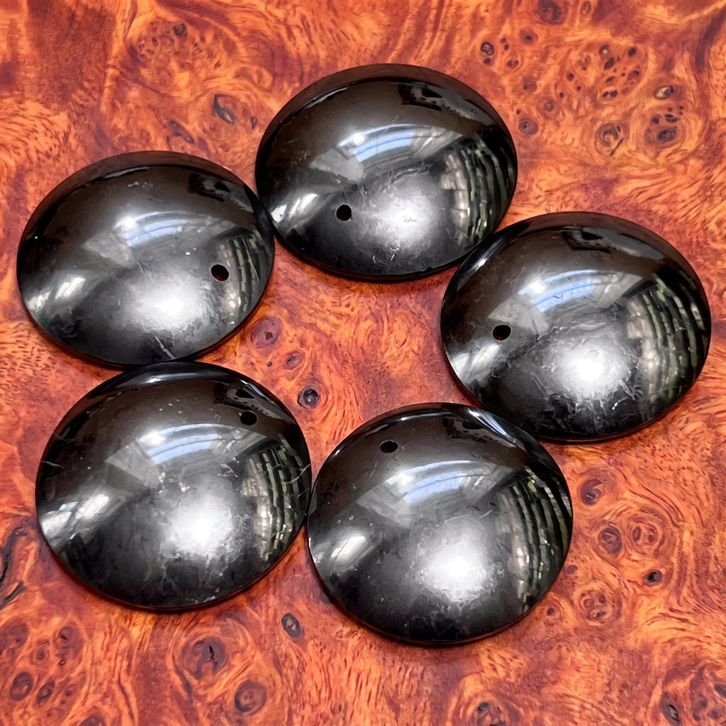 Black Shungite Circle Puffy Dome Drilled Beads Pendant Gemstone Jewelry Necklace Supply Amazing Crystals