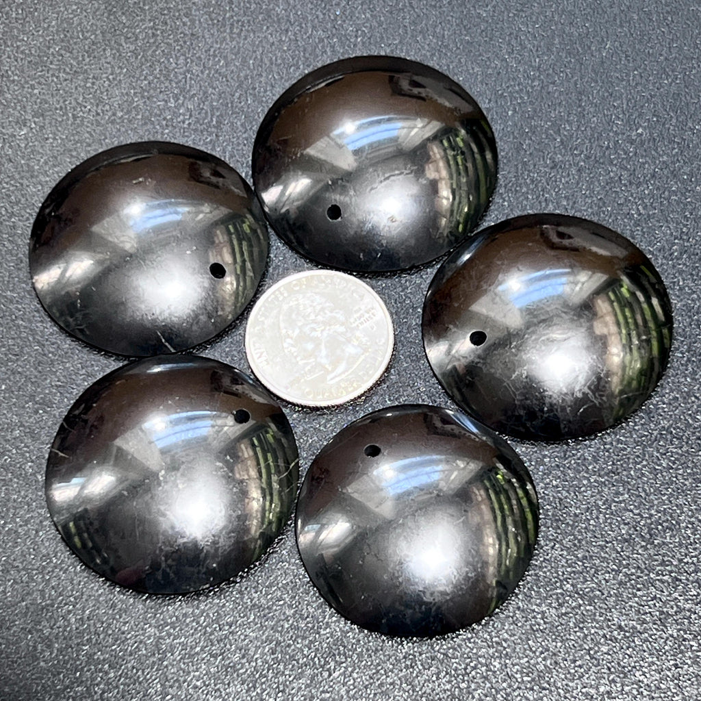 Black Shungite Circle Puffy Dome Drilled Beads Pendant Gemstone Jewelry Necklace Supply Amazing Crystals
