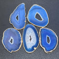 Drilled Hole Blue Agate Slices (2mm Hole)(Gold Plated Edges) Gemstone Decor Craft Supplies Amazing Crystals
