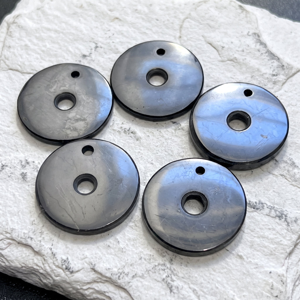 Black Shungite Circle Disc Beads Pendant Gemstone Jewelry Necklace Supply Amazing Crystals
