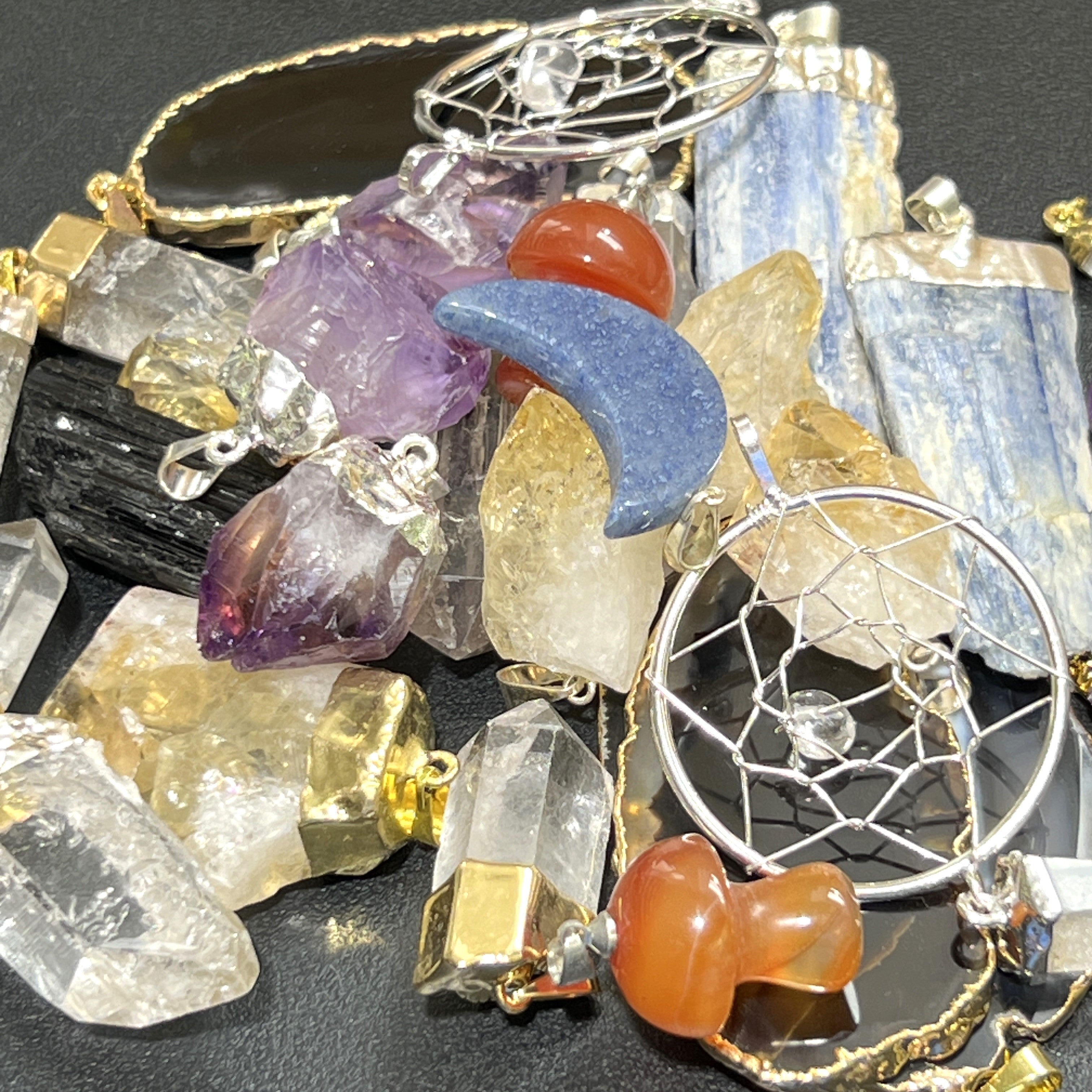 Crystal Pendant Mystery Mix (10 pcs) Raw Gemstone Jewelry Amethyst Quartz Citrine Variety Necklace Wholesale Lot Amazing Crystals