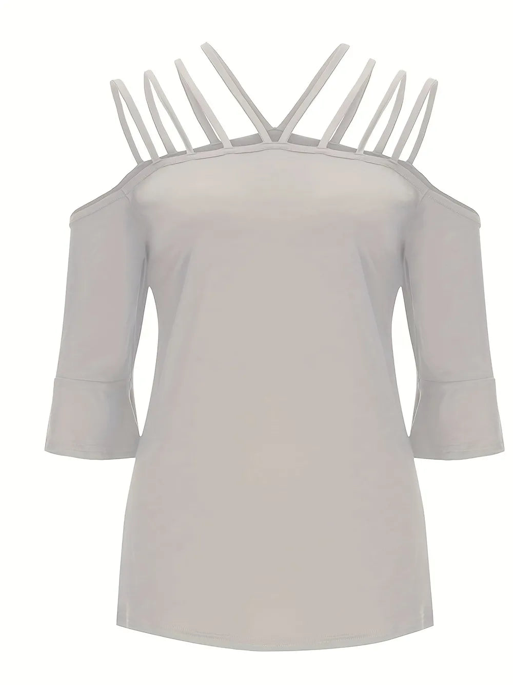 Women Full Size Cold Shoulder Three-Quarter Sleeve Blouse NicholesGifts
