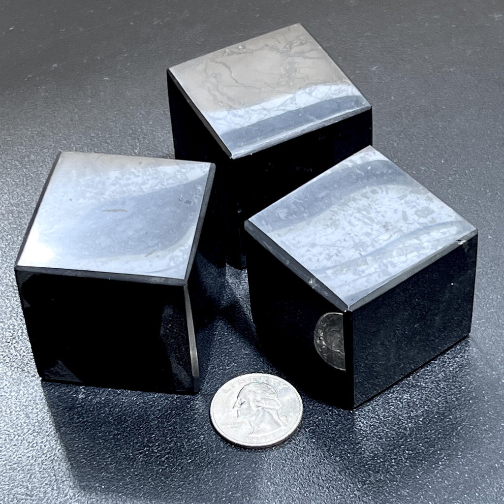 Black Shungite Cube Carving (Type-2) From Karelia Russia Amazing Crystals