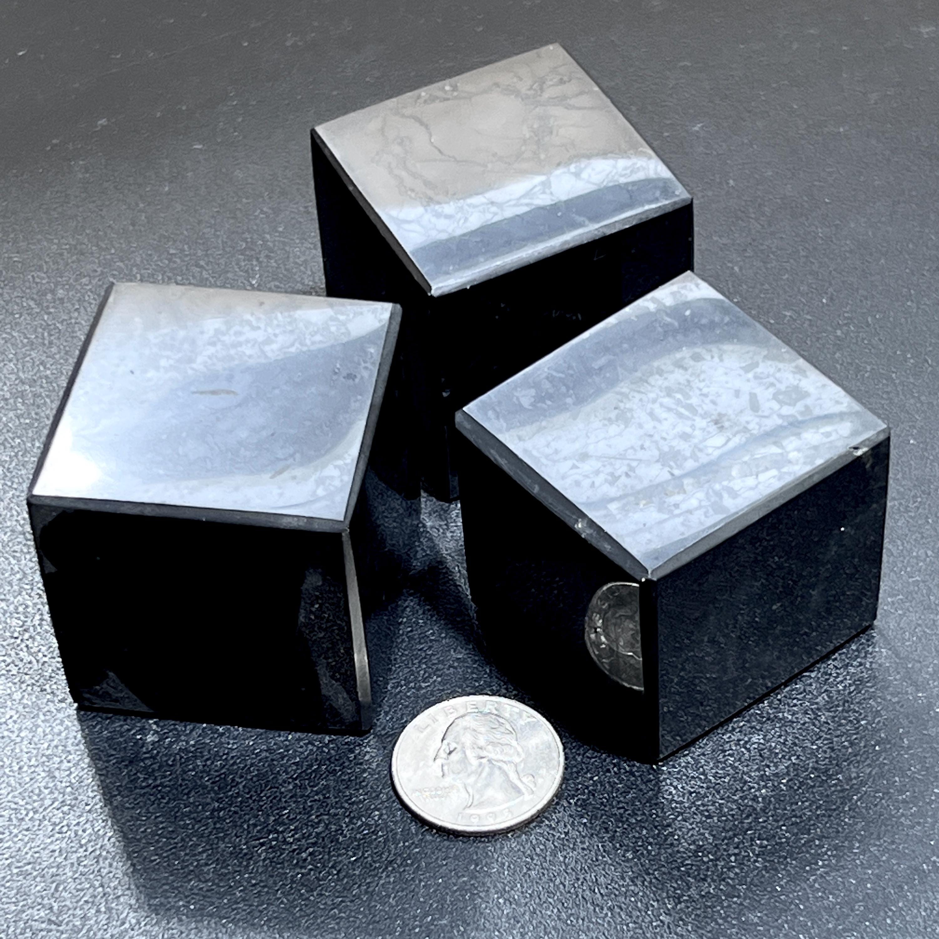 Black Shungite Cube Carving (Type-2) From Karelia Russia Amazing Crystals