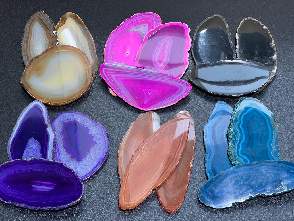Oval Agate Slices (1 Pound)(3.5-4.5 Inches)(Size #1) One LB Wholesale Polished Pink Black Blue Teal Pink Purple Red Mixed Colors Amazing Crystals