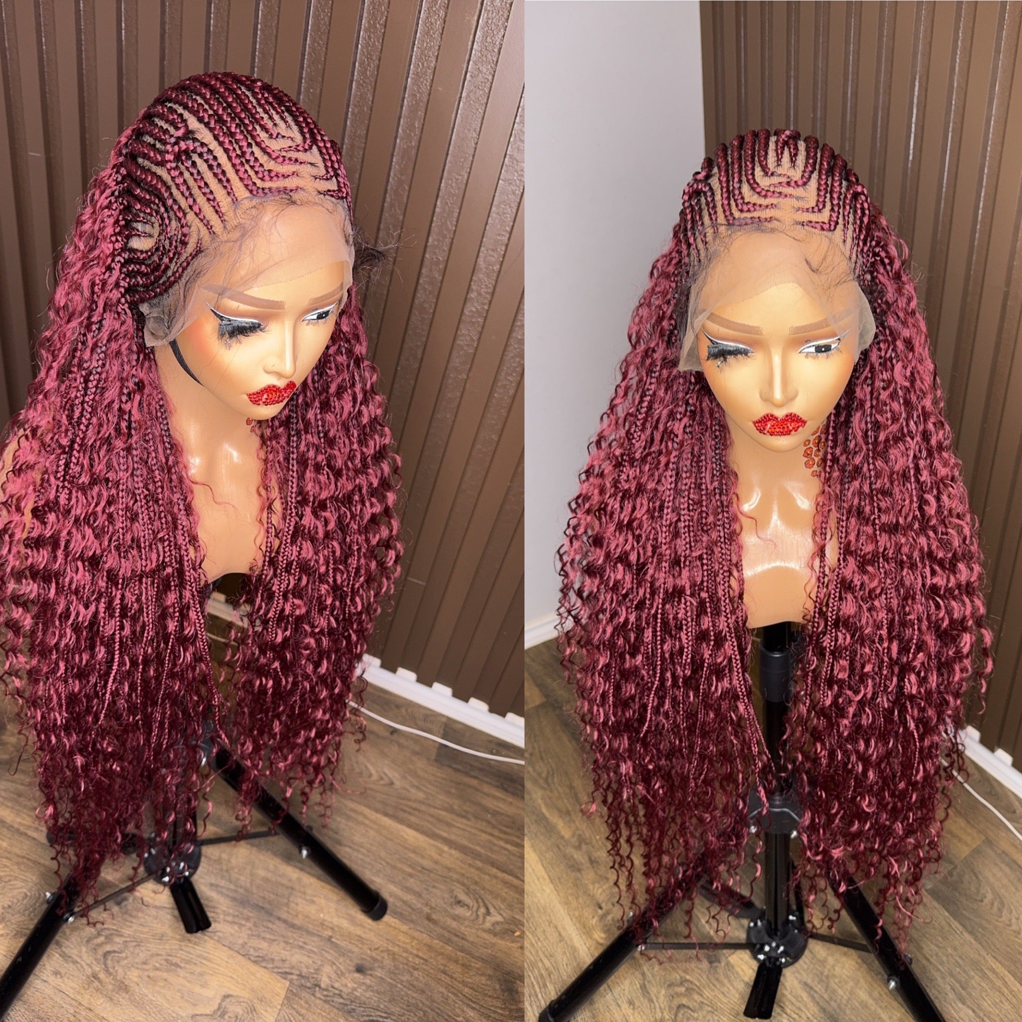 Cornrows braided wig in burgundy, brown and color 27 HOL stores