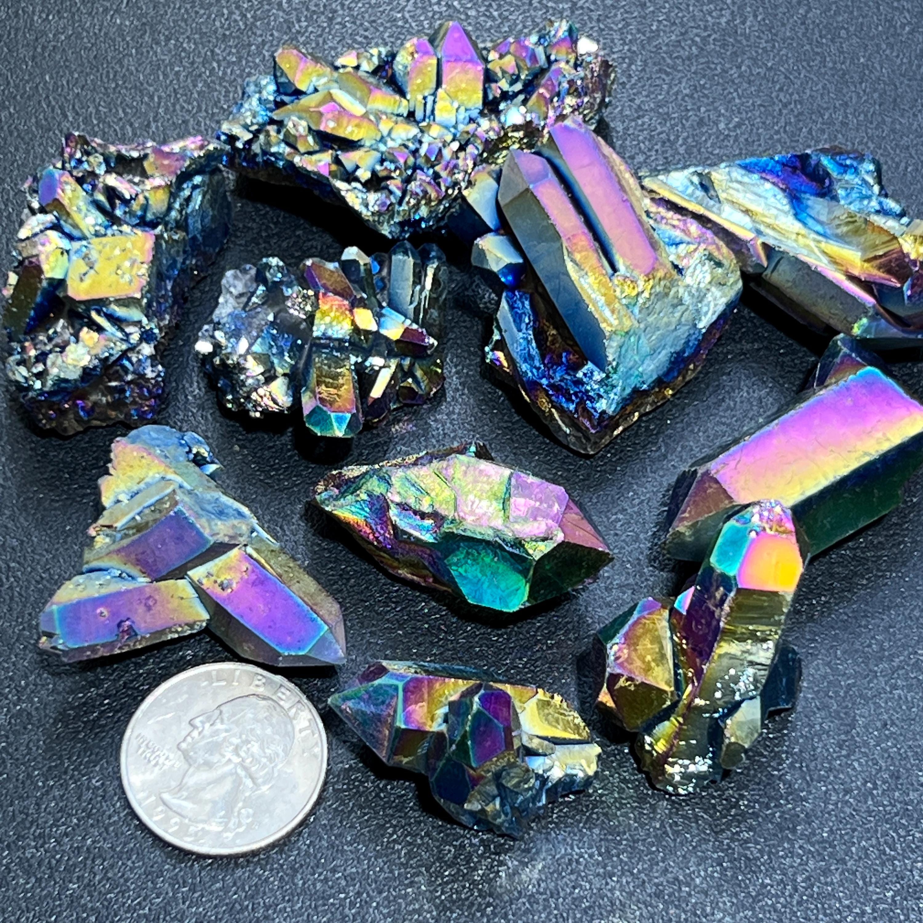 Titanium Aura Quartz Crystal Clusters And Rough Raw Points Wholesale Amazing Crystals