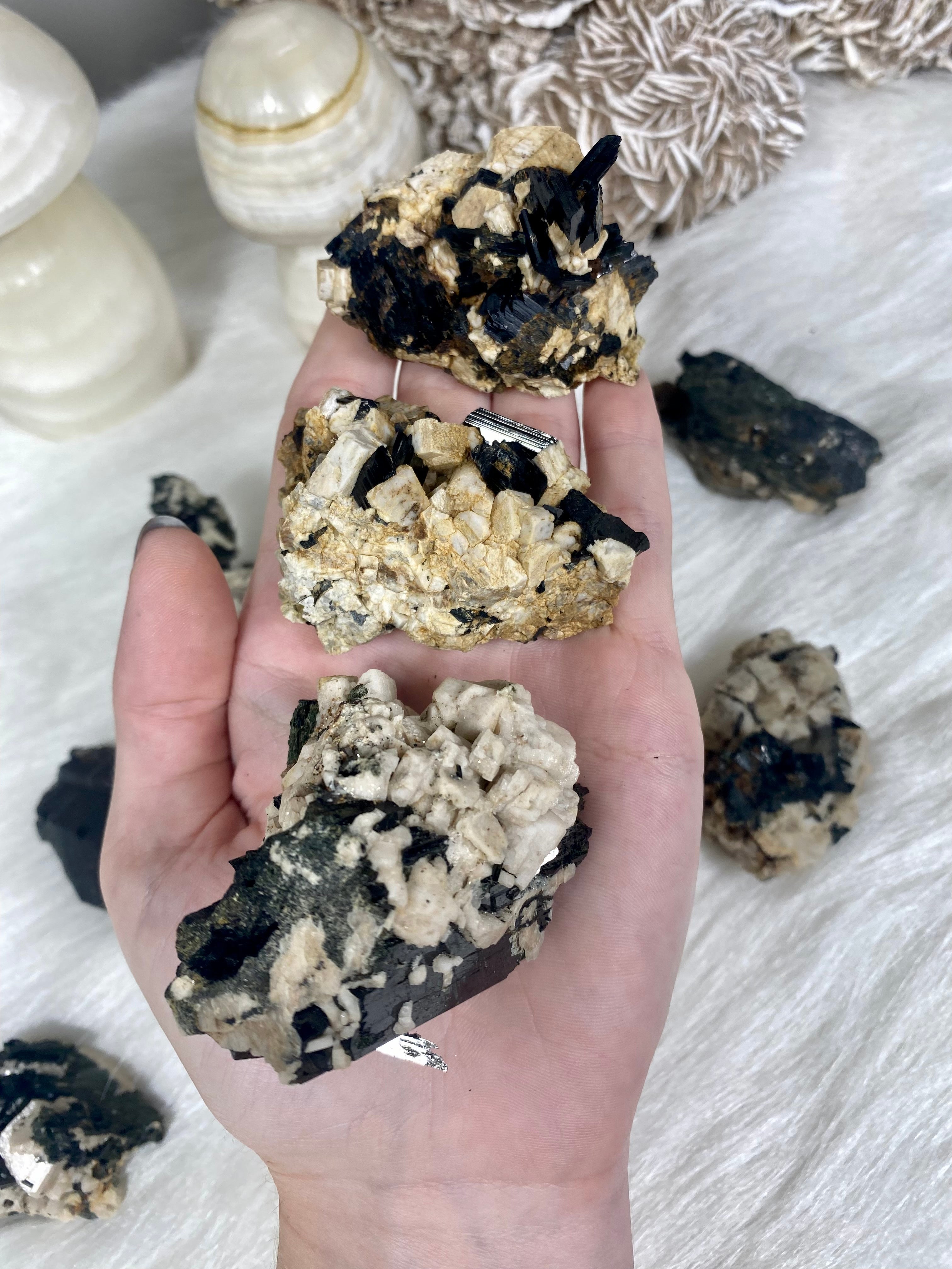 Mixed Raw Specimen from Malawi | Feldspar, Aegirine, Smoky Quartz Curious Muse Crystals