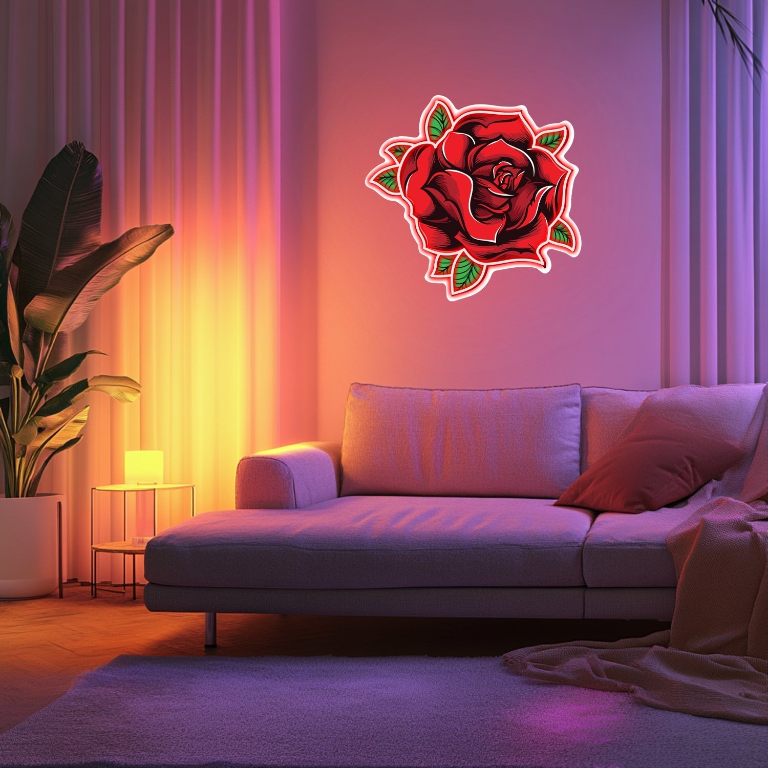 UV Printed Rose Neon Wall Art- LV0015 Liviqon.co