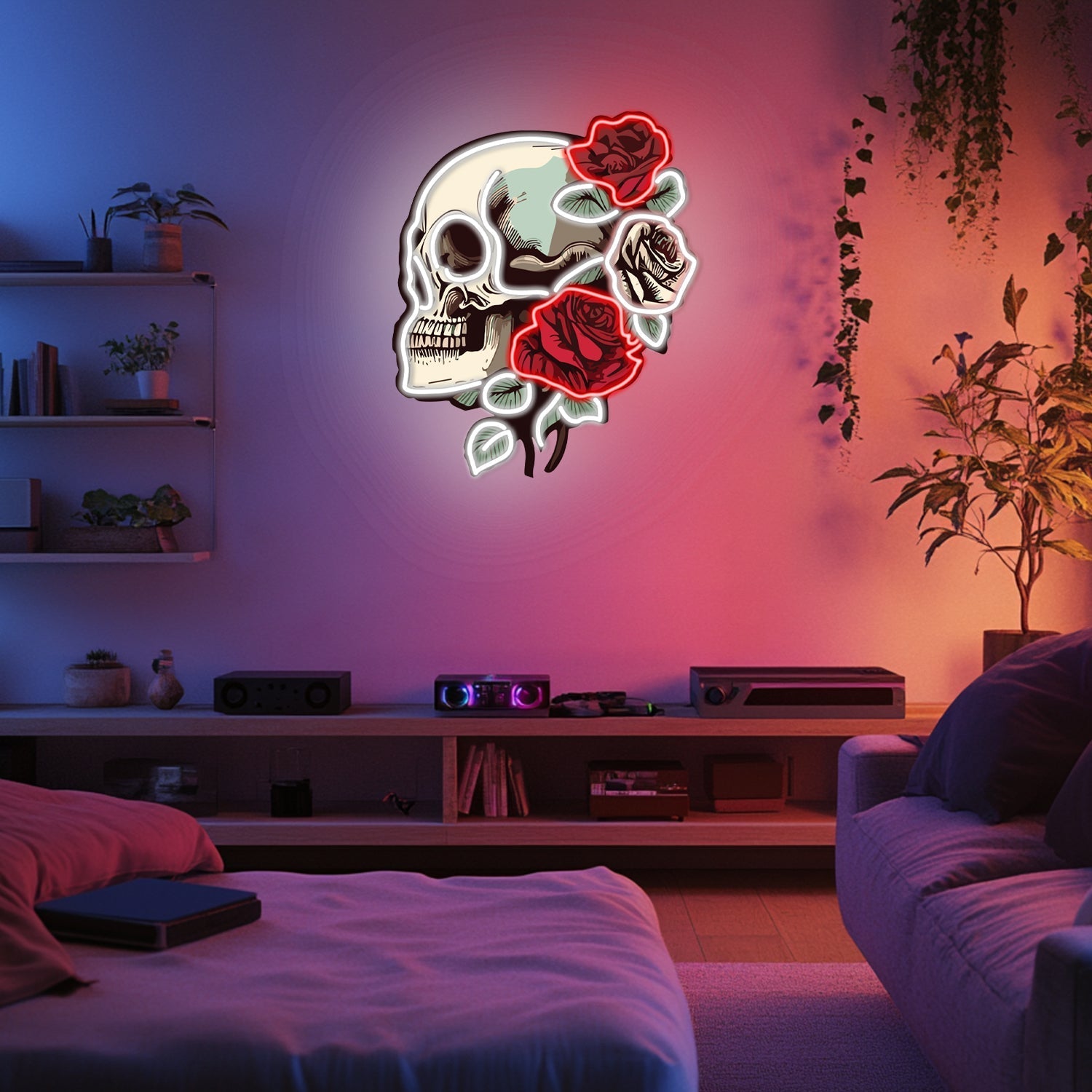 UV Printed Skull Blooms  Neon Wall Art- LV0030 Liviqon.co