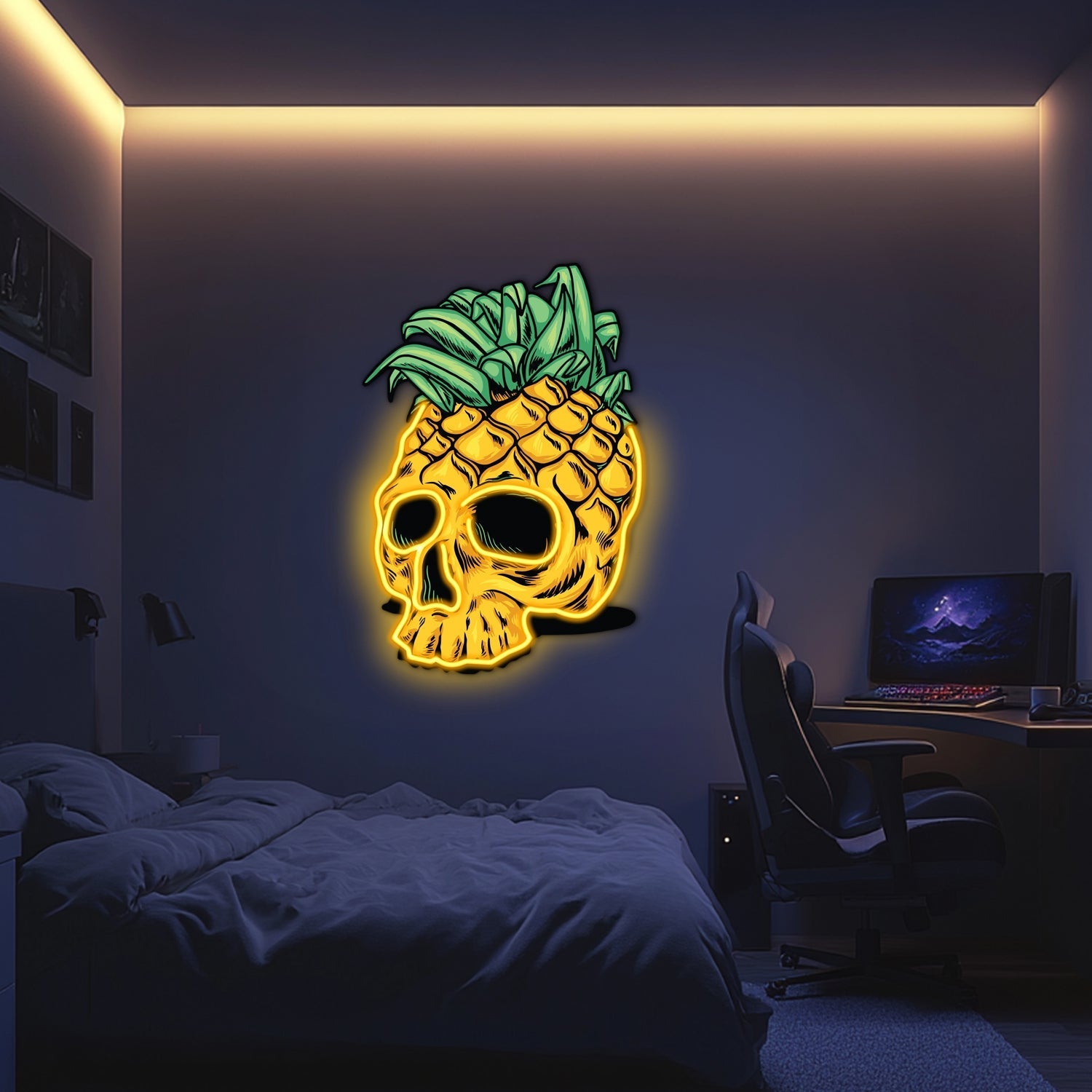 UV Printed Pineapple Skull Neon Wall Art- LV0063 Liviqon.co