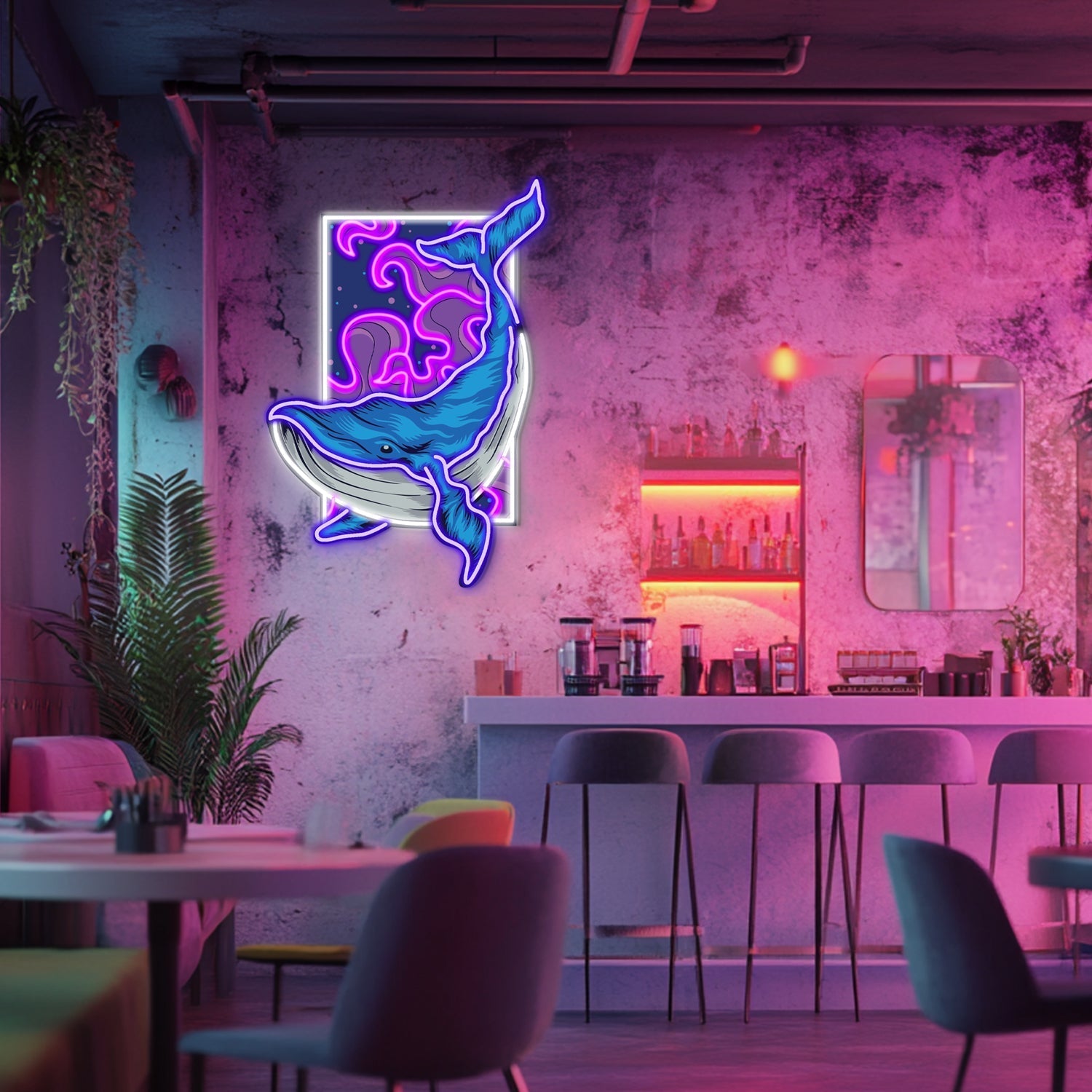 UV Printed Whale Neon Wall Art- LV0005 Liviqon.co