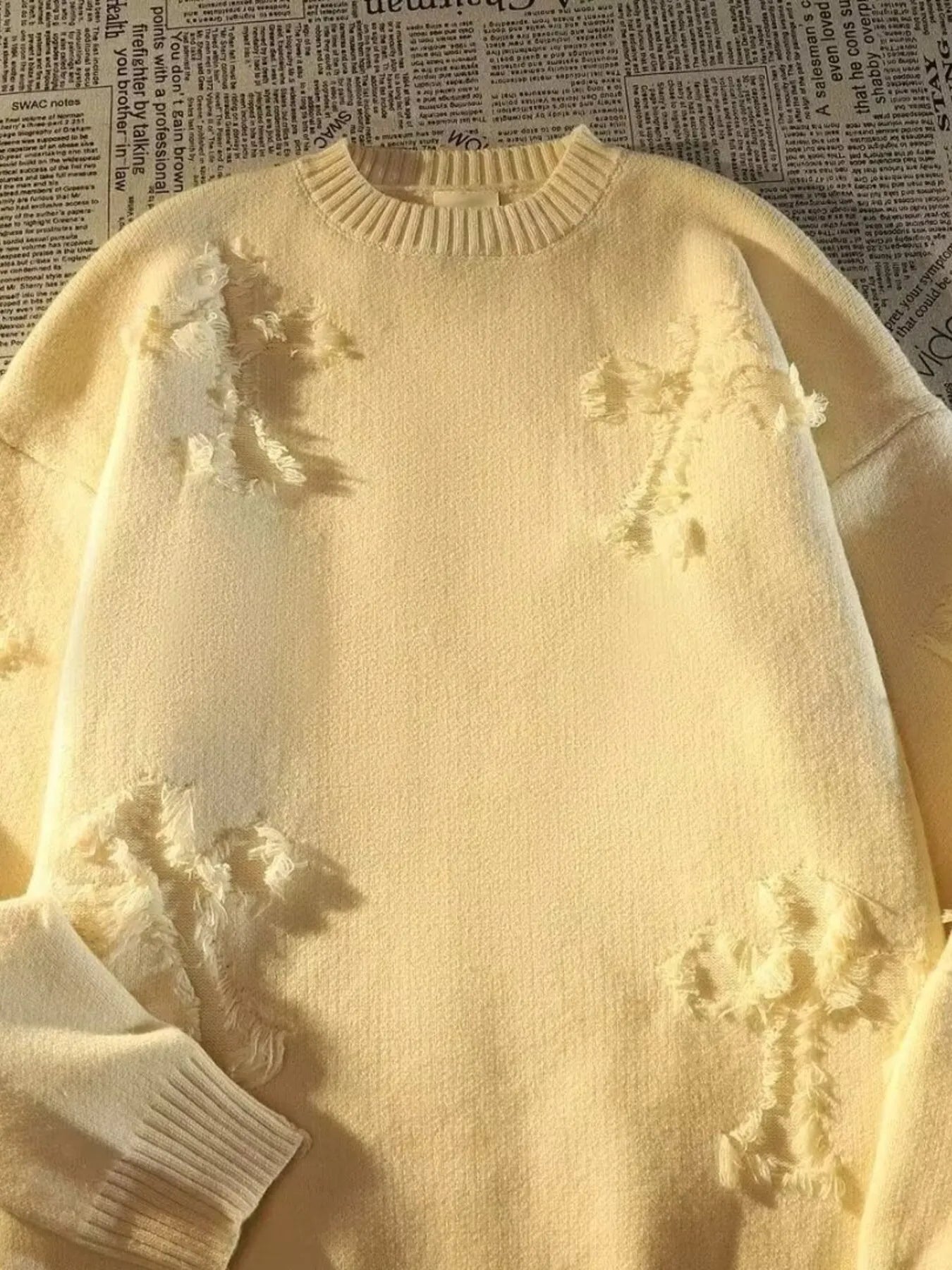 Men's Plus Size Distressed Knit Pullover Sweater NicholesGifts