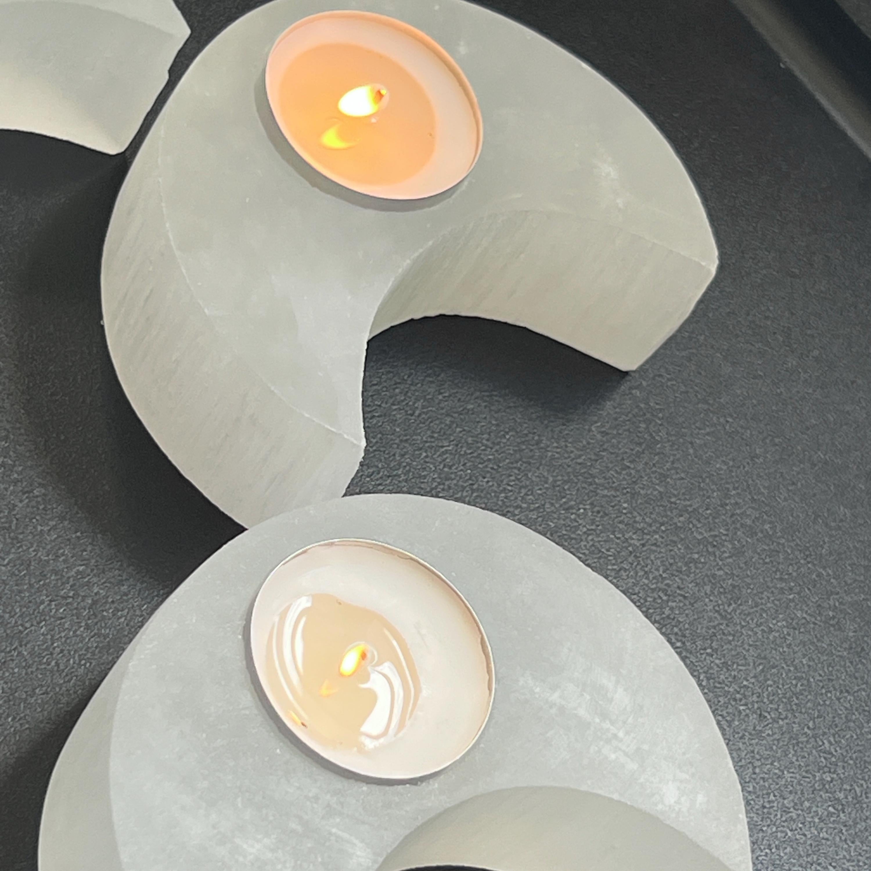 Selenite Crystal Crescent Moon Tealight Candle Carving Gemstone Home Decor Amazing Crystals