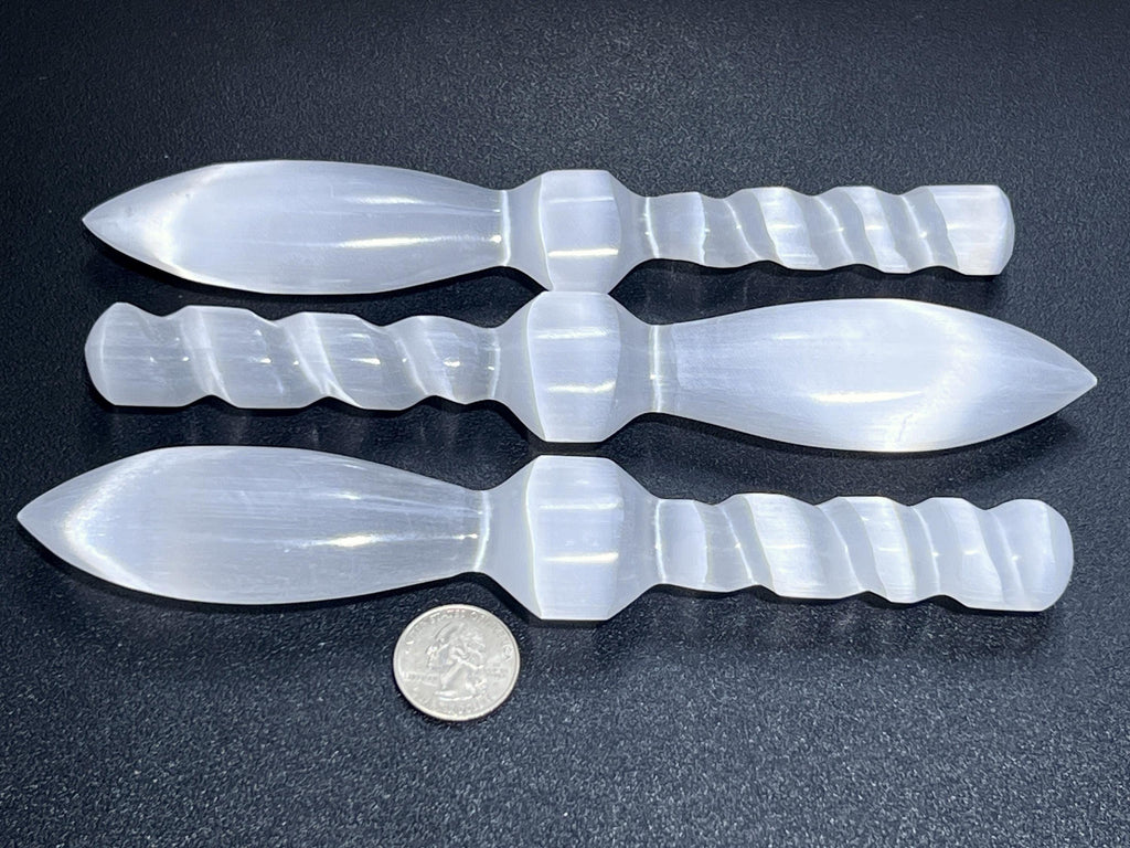 Selenite Satin Spar Crystal Decorative Knife Sword Dagger Spiral (7-8 Inches) Carving Amazing Crystals