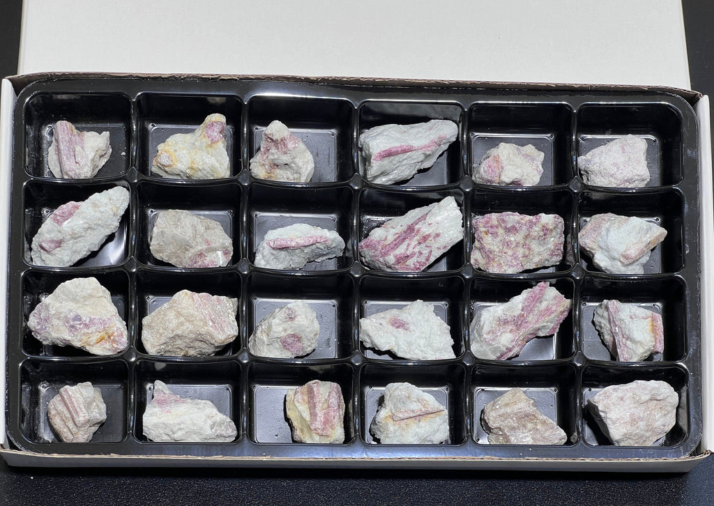 Pink Tourmaline Crystals (24 Pcs) Box Flat Bulk Wholesale Lot Rough Raw Stones Gemstones Amazing Crystals