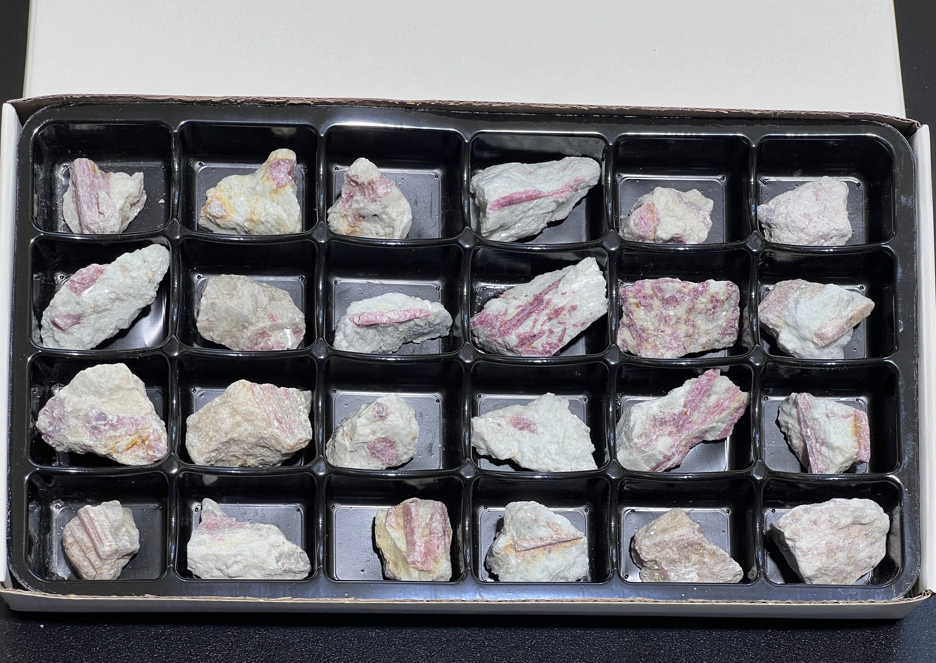 Pink Tourmaline Crystals (24 Pcs) Box Flat Bulk Wholesale Lot Rough Raw Stones Gemstones Amazing Crystals