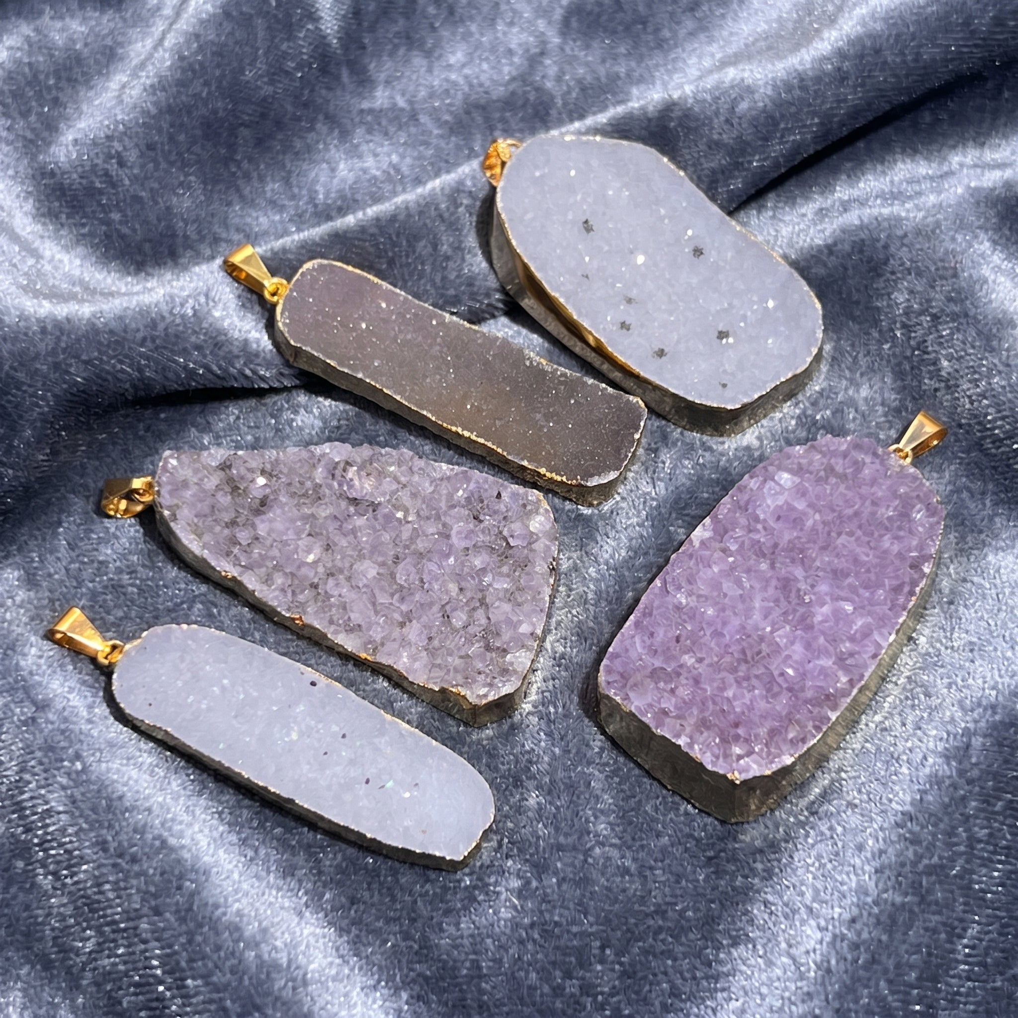 Large Agate and Amethyst Druzy Crystal Statement Pendants (Gold Plated) Amazing Crystals