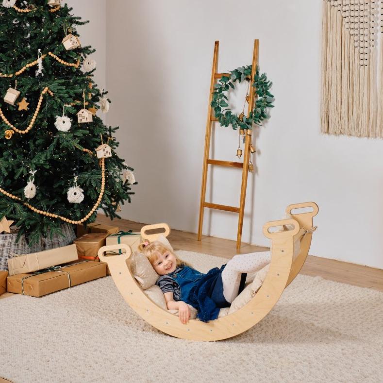 4in1 Montessori Climbing Set: Triangle Ladder + Climbing Arch + Slide Board & Cushion – Beige Goodevas B2B
