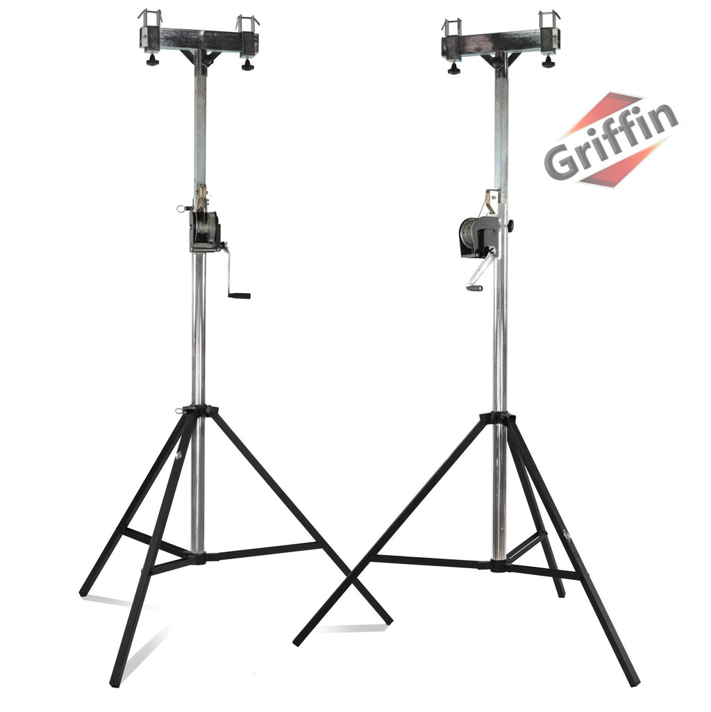 GRIFFIN Crank Lighting Truss Stands - T Adapter Bar & DJ Booth Trussing System for Light Cans & Speakers - Pro-Audio Stage Platform Hardware Package GeekStands.com