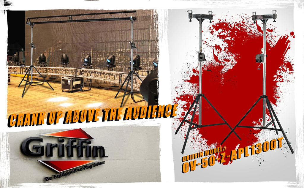 GRIFFIN Crank Lighting Truss Stands - T Adapter Bar & DJ Booth Trussing System for Light Cans & Speakers - Pro-Audio Stage Platform Hardware Package GeekStands.com