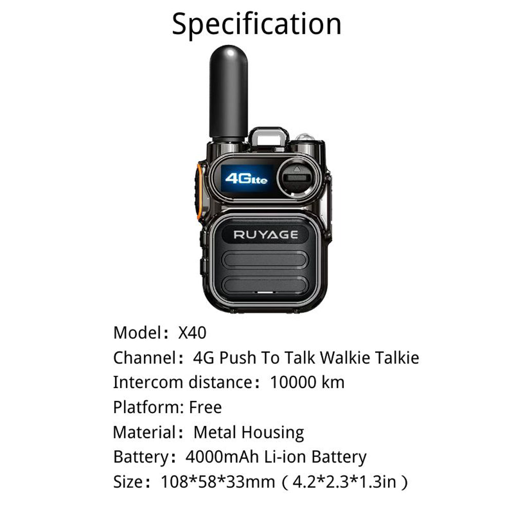 Ruyage X40 Nationwide Lte Two Way Radios Lifetime Free Unlimited Range Rechargeable Global 4G Poc,Portable Walkie Talkies Long Range for Adults Family Road Trip Truck Fleet 2 Pack Ruyage Radio